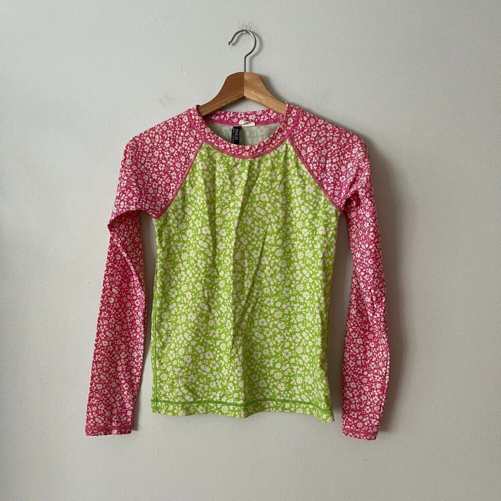 Polo Ralph Lauren Pink & Green Floral Rashguard Top Girl's Size 16